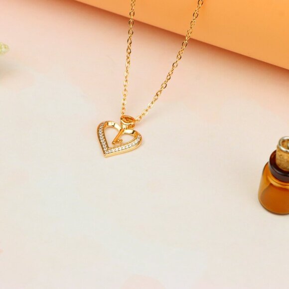 "Rose Gold Heart Necklace with Key Charm and Crystal Accents, XPNL1882 - Picture 11 of 12